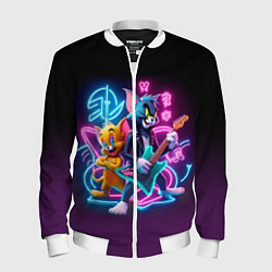 Бомбер мужской Гитарист Том и вокалист Джерри - неоновое свечение, цвет: 3D-белый