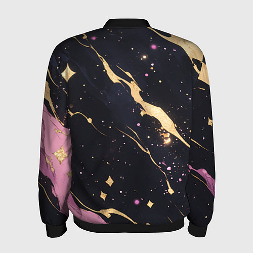 Мужской бомбер Золотые и розовые мазки на черной текстуре / 3D-Черный – фото 2