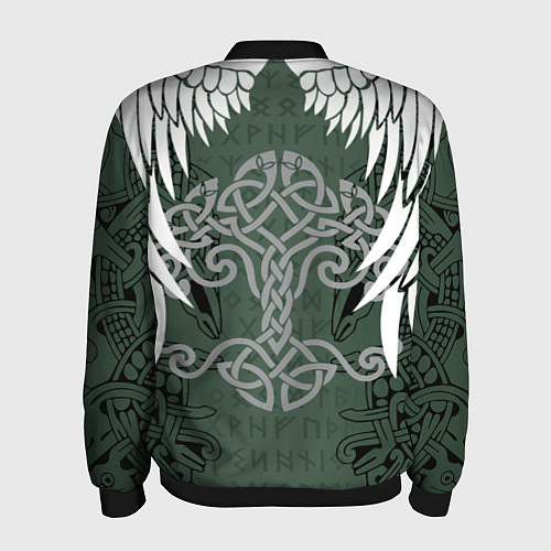 Мужской бомбер Древние руны и древо жизни с крыльями / 3D-Черный – фото 2