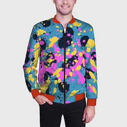 Бомбер мужской Брызги краски розовой желтой и темно синей, цвет: 3D-красный — фото 2