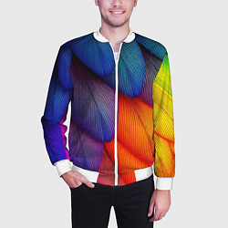 Бомбер мужской Радужные перья попугая, цвет: 3D-белый — фото 2