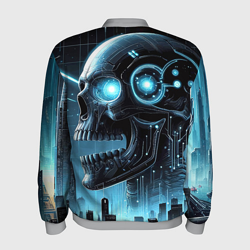 Мужской бомбер Cyberpunk skull - metropolis neon glow / 3D-Меланж – фото 2