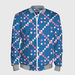 Бомбер мужской Синяя розовая с белым плитка, цвет: 3D-меланж