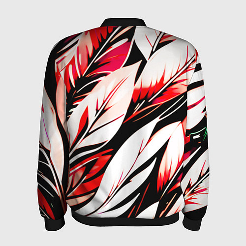 Мужской бомбер Крупные листья абстракция красный / 3D-Черный – фото 2
