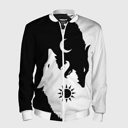 Бомбер мужской Мистические волки дня и ночи инь-янь, цвет: 3D-белый