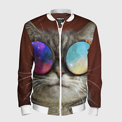Бомбер мужской A Cat with multicolored glasses, цвет: 3D-белый