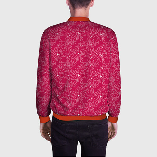 Мужской бомбер Цветочный рисунок пером на красном фоне / 3D-Красный – фото 4