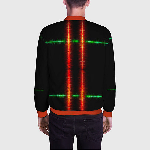 Мужской бомбер Color black green red lines / 3D-Красный – фото 4