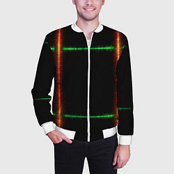Бомбер мужской Color green orange lines, цвет: 3D-белый — фото 2
