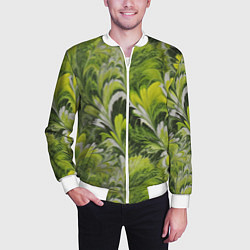Бомбер мужской Мраморный абстрактный паттерн - зеленые и желтые о, цвет: 3D-белый — фото 2