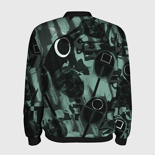 Мужской бомбер Номер 456 на фоне масок игры в кальмара / 3D-Черный – фото 2