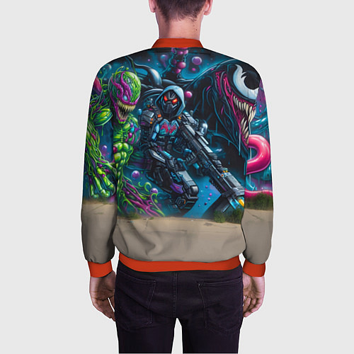 Мужской бомбер Пантерёнок крутой скейтбордист на фоне граффити / 3D-Красный – фото 4