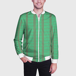 Бомбер мужской Color green cage brown stripes, цвет: 3D-белый — фото 2