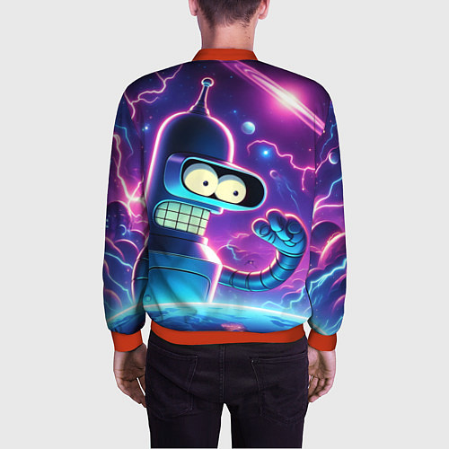 Мужской бомбер Bender in neon space - cartoon Futurama / 3D-Красный – фото 4