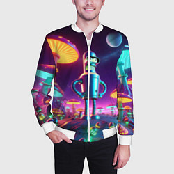 Бомбер мужской Ночёвка Бендера на планете светящихся гигантских г, цвет: 3D-белый — фото 2