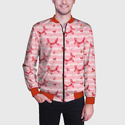 Бомбер мужской Красные шарики-собачки на розовых полосках, цвет: 3D-красный — фото 2