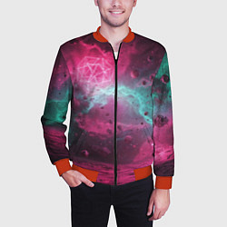 Бомбер мужской Космическая абстракция с геометрическими фигурами, цвет: 3D-красный — фото 2