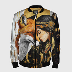 Бомбер мужской Девушка и лиса инь и янь, цвет: 3D-черный