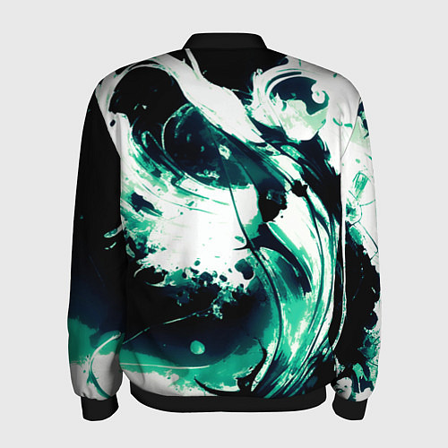 Мужской бомбер Чёрно-зелёный абстракция волна / 3D-Черный – фото 2
