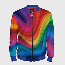 Бомбер мужской Смесь ярких красок волнистыми линиями, цвет: 3D-синий
