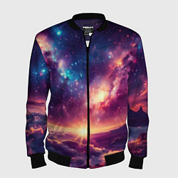 Бомбер мужской Фантастический космос вид с планеты, цвет: 3D-черный