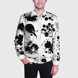 Бомбер мужской Чёрно-белые кляксы - абстракция, цвет: 3D-белый — фото 2