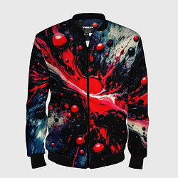 Бомбер мужской Разлитая красная масляная краска на чёрном, цвет: 3D-черный