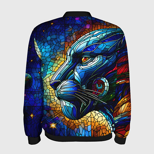 Мужской бомбер Морда космической пантеры - неоновое свечение / 3D-Черный – фото 2