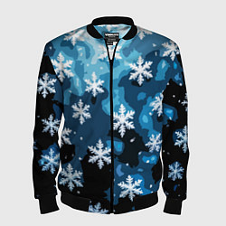 Бомбер мужской Стилизованный паттерн со снежинками тёмно-синий, цвет: 3D-черный