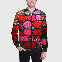 Бомбер мужской Рубиновый красный витражные плитки, цвет: 3D-черный — фото 2