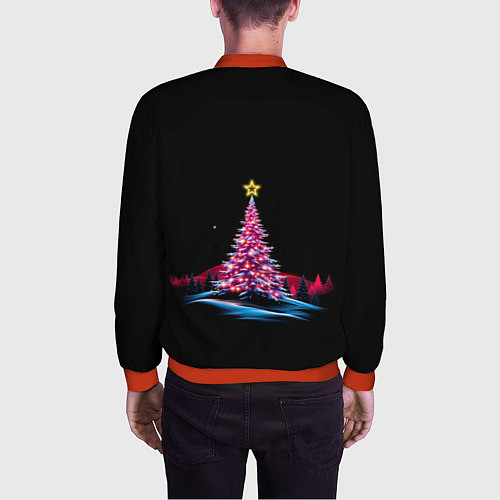 Мужской бомбер New year eve in the forest / 3D-Красный – фото 4