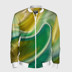 Бомбер мужской Шелк зеленый с желтым, цвет: 3D-белый