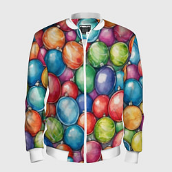 Бомбер мужской Россыпь новогодних шаров, цвет: 3D-белый