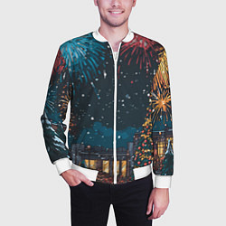 Бомбер мужской Новогодний салют, цвет: 3D-белый — фото 2