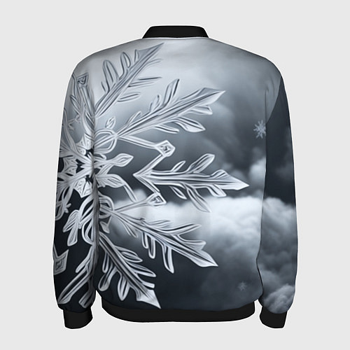 Мужской бомбер Снежинка на черно белое / 3D-Черный – фото 2