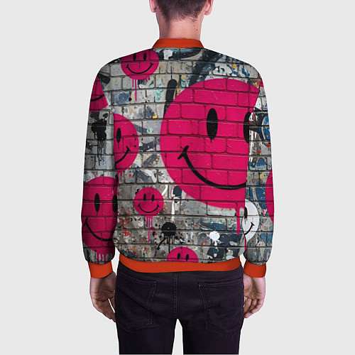 Мужской бомбер Розовые смайлы граффити / 3D-Красный – фото 4