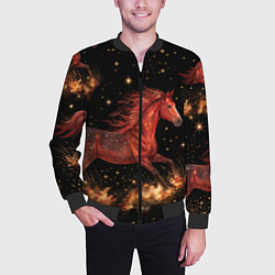 Бомбер мужской Огненные лошади - паттерн, цвет: 3D-черный — фото 2