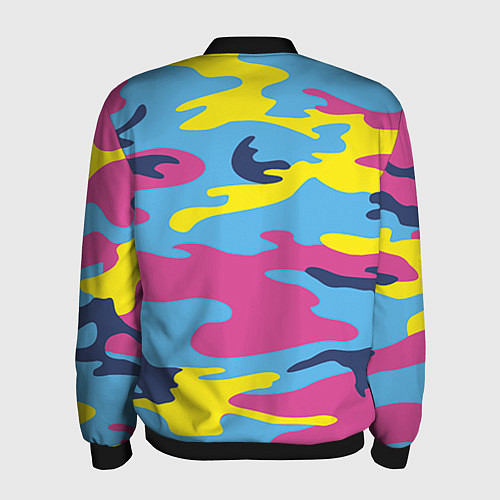 Мужской бомбер Камуфляж: голубой/розовый/желтый / 3D-Черный – фото 2