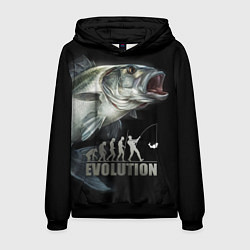 Толстовка-худи мужская Эволюция рыбалки, цвет: 3D-черный