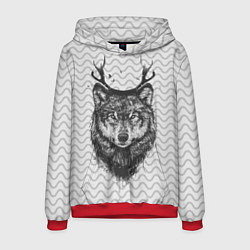 Толстовка-худи мужская Рогатый волк, цвет: 3D-красный