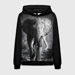 Толстовка-худи мужская Бегущий слон, цвет: 3D-черный