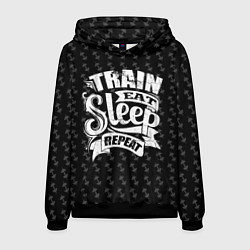 Толстовка-худи мужская Train Eat Sleep Repeat, цвет: 3D-черный