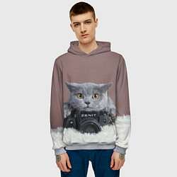 Толстовка-худи мужская Котик фотограф, цвет: 3D-меланж — фото 2