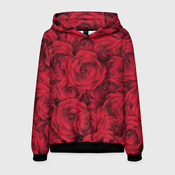 Толстовка-худи мужская Красные розы, цвет: 3D-черный