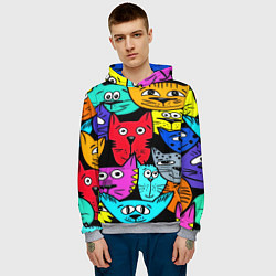 Толстовка-худи мужская Кошачьи мордочки, цвет: 3D-меланж — фото 2