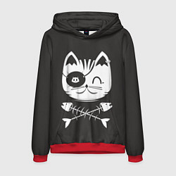 Толстовка-худи мужская Кот пират, цвет: 3D-красный