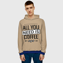 Толстовка-худи мужская All you need is coffee, цвет: 3D-синий — фото 2