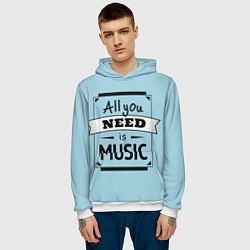 Толстовка-худи мужская All you need is music, цвет: 3D-белый — фото 2