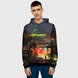 Толстовка-худи мужская Cyberpunk 2077: Night City, цвет: 3D-черный — фото 2