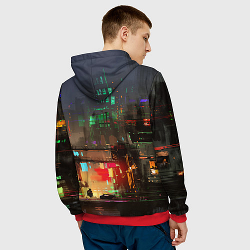 Мужская толстовка Cyberpunk 2077: Night City / 3D-Красный – фото 4